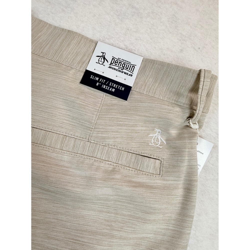 Original Penguin Mens 38 Golf Shorts Travertine Tan Slim Fit Stretch 8in Inseam